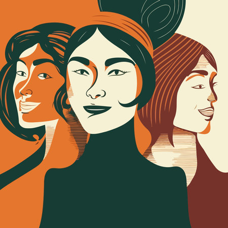 illustration of a group of adult women illustrating international women's day with fictional characters not based on real modelsのイラスト素材