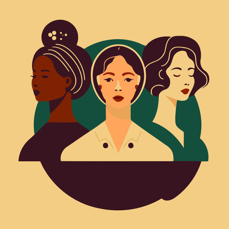 illustration of a group of adult women illustrating international women's day with fictional characters not based on real modelsのイラスト素材