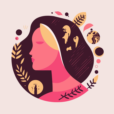 Illustration of adult woman illustrating international women's day with fictional character not based on real modelのイラスト素材