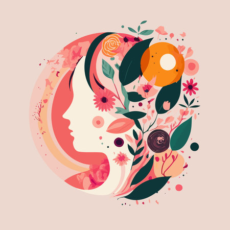 Illustration of adult woman illustrating international women's day with fictional character not based on real modelのイラスト素材