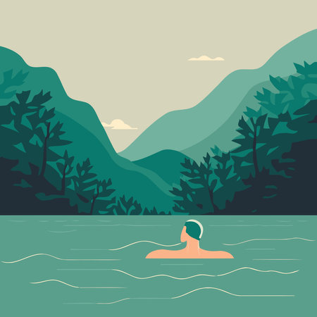 illustration of an adult person in the water of a river made to illustrate world water dayのイラスト素材