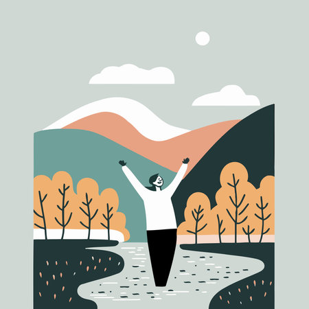 illustration of an adult person in the water of a river made to illustrate world water dayのイラスト素材
