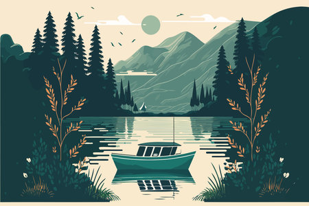 illustration of river in natural environment with an empty boat made to illustrate world water dayのイラスト素材