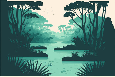 illustration of river in natural environment jungle made to illustrate world water dayのイラスト素材