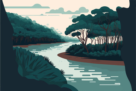 illustration of river in natural environment jungle made to illustrate world water dayのイラスト素材
