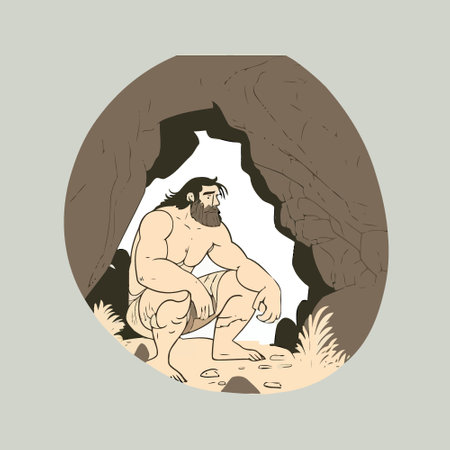 Large strong bearded primitive caveman in a caveのイラスト素材