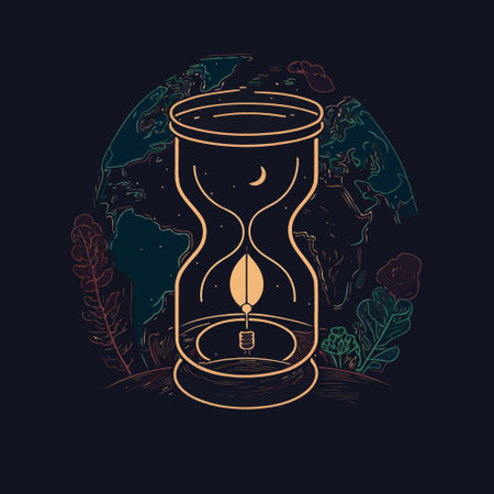 Conceptual illustration of a globe at night and hourglass to represent the campaign against climate change called earth hourのイラスト素材