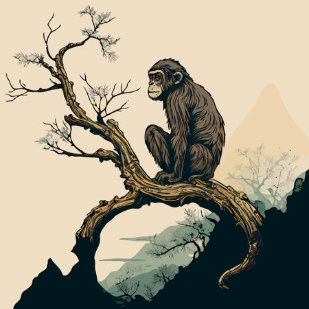 Primate monkey wild animal in its natural environmentのイラスト素材