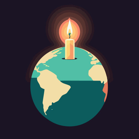 Conceptual illustration of a globe and a lit candle to represent the campaign against climate change called earth hour which asks the world to turn off the lights as a symbolic actのイラスト素材