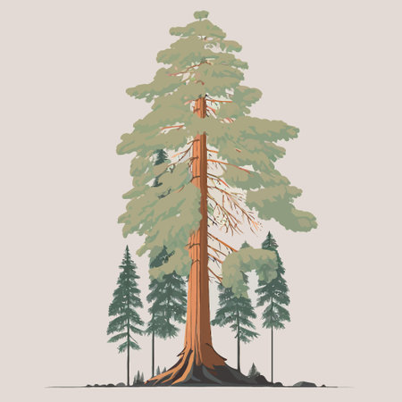 Illustration of an adult giant sequoia tree in a redwood forestのイラスト素材