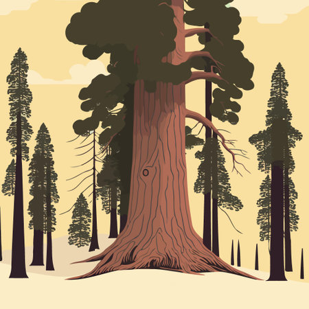 Illustration of an adult giant sequoia tree in a redwood forestのイラスト素材