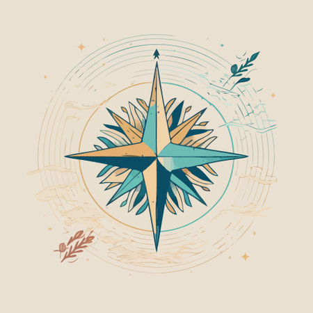 Compass wind rose in stylized and colored lineart illustration styleのイラスト素材