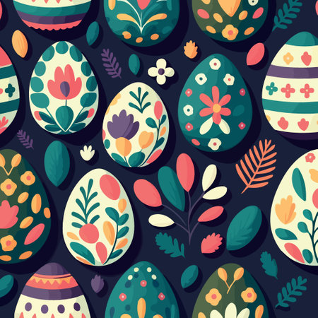 Vector illustration of food themed collection of easter eggs as pattern backgroundのイラスト素材