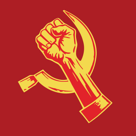 Art vector illustration in communist style in red and yellow colorsのイラスト素材
