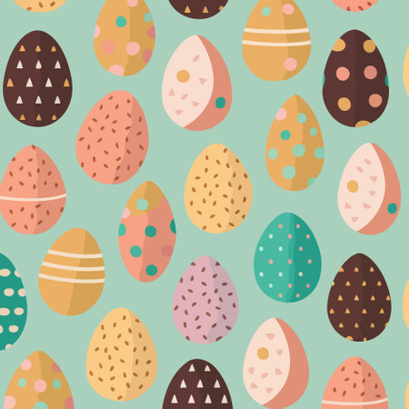 Vector illustration of food themed collection of easter eggs as pattern background