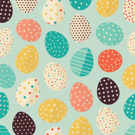 Vector illustration of food themed collection of easter eggs as pattern backgroundのイラスト素材