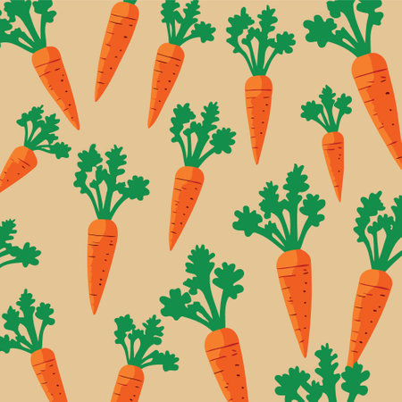 Vector illustration of root vegetable carrots orange color and green leaves for pattern background