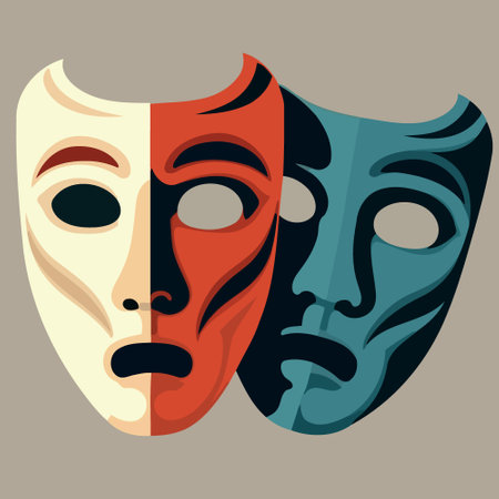 object dramatic theater masks minimalistic colorful vector illustrationのイラスト素材
