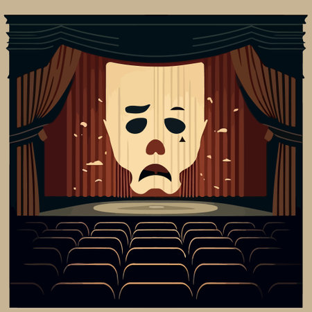 dramatic mask object on theater stage minimalist colorful vector illustrationのイラスト素材