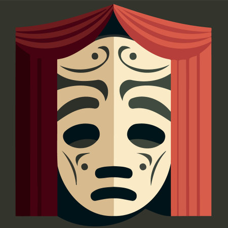 dramatic mask object on theater stage minimalist colorful vector illustrationのイラスト素材