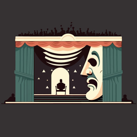 dramatic mask object on theater stage minimalist colorful vector illustrationのイラスト素材