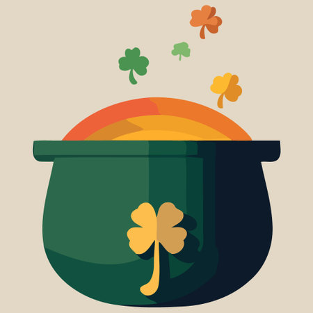 object pot of gold with clover colorful vector illustrationのイラスト素材