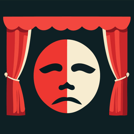 dramatic mask object on theater stage minimalist colorful vector illustrationのイラスト素材