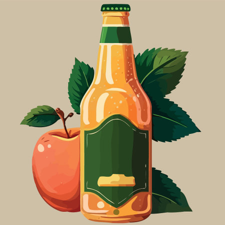 bottle of apple cider drink with apple fruit on the side vector illustrationのイラスト素材