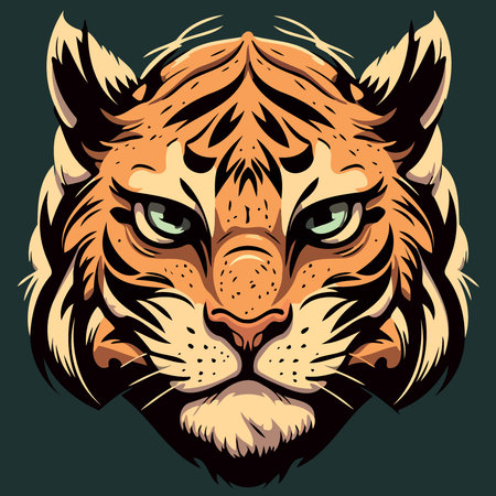 common tiger feline mammal animal face Minimalist vector illustrationのイラスト素材