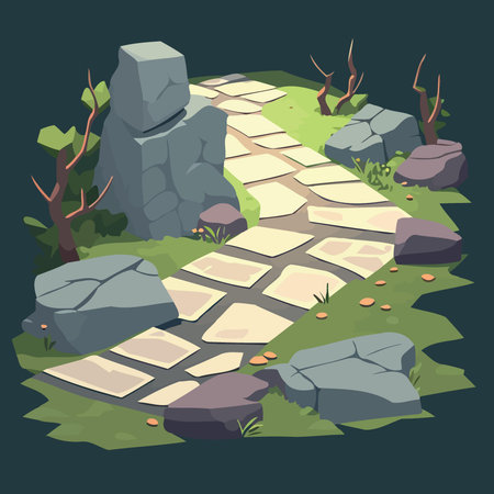 path with stone tiles Vector cartoon illustrationのイラスト素材