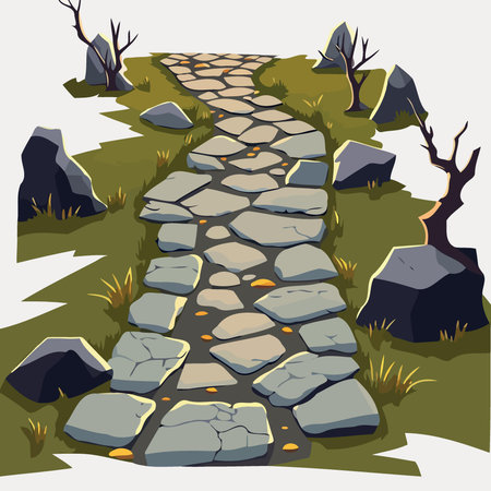 path with stone tiles Vector cartoon illustrationのイラスト素材