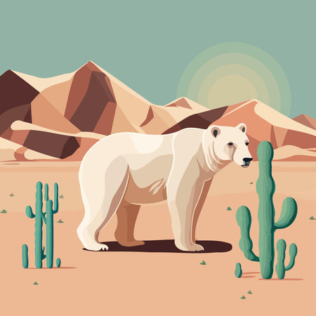 Climate change awareness card with illustration of a polar bear in the desertのイラスト素材