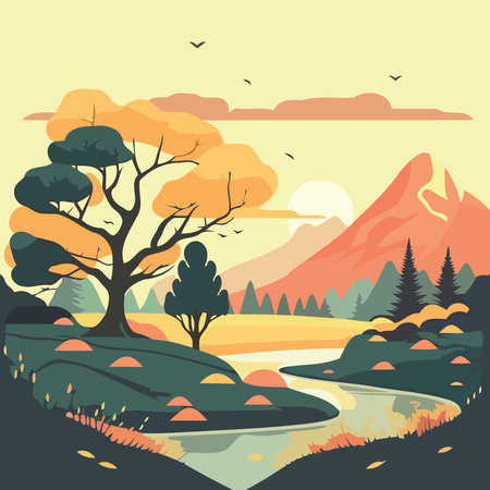 peaceful natural landscape that conveys a sense of tranquilityのイラスト素材