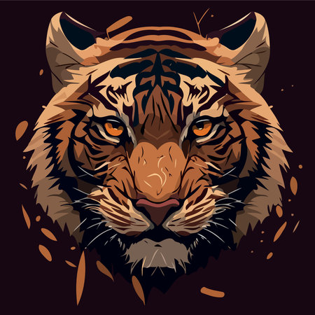 common tiger feline mammal animal face Minimalist vector illustrationのイラスト素材