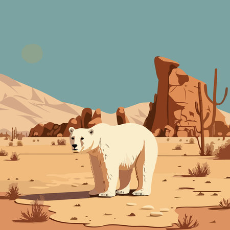 Climate change awareness card with illustration of a polar bear in the desertのイラスト素材