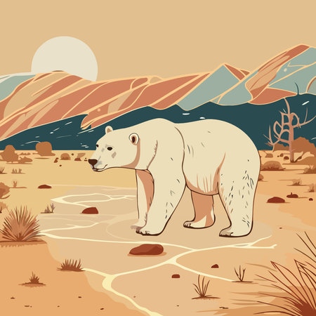 Climate change awareness card with illustration of a polar bear in the desertのイラスト素材