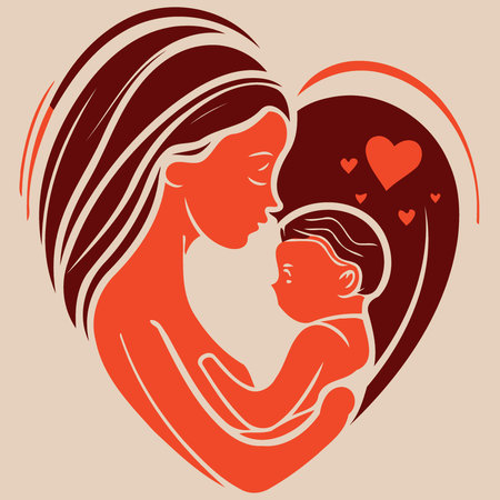 adult woman holding her baby son with love to illustrate mother day or motherhood minimalist vector illustrationのイラスト素材