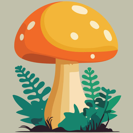 mushroom organism fungus colorful in soil isolated minimalist vector illustrationのイラスト素材