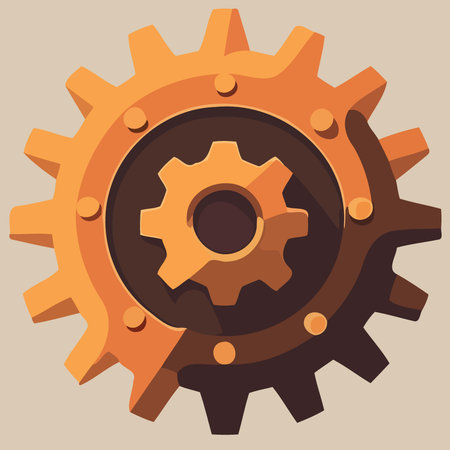 metallic gear orange color isolated minimalist vector illustrationのイラスト素材
