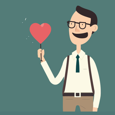 teachers day happy teacher holding a heart shaped balloon minimalist vector illustrationのイラスト素材