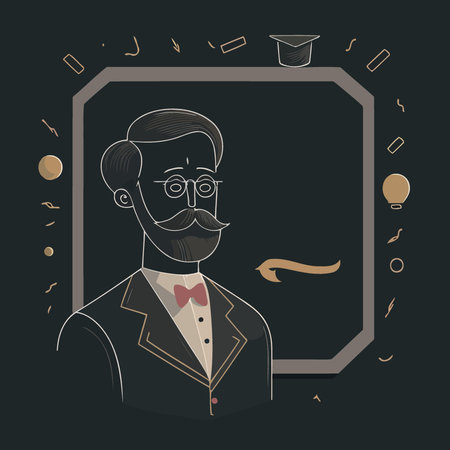 adult male teacher cartoon in a suit on a blackboard minimalistic vector illustrationのイラスト素材