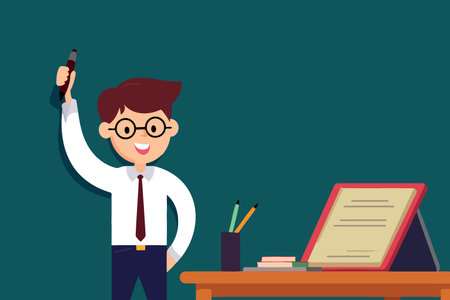 teachers day adult teacher with blackboard in background minimalist vector illustrationのイラスト素材