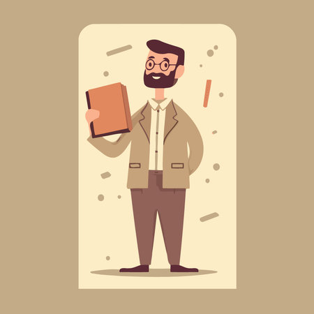 teachers day teacher man holding a book minimalist vector illustrationのイラスト素材