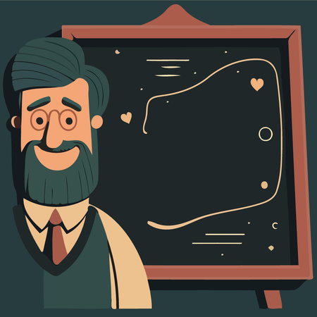 adult male teacher in a suit with a blackboard behind minimalist vector illustrationのイラスト素材