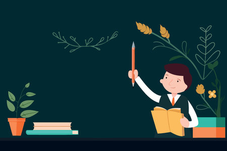 teachers day adult teacher with blackboard in background minimalist vector illustrationのイラスト素材