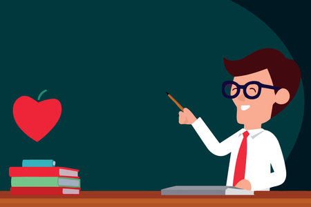 teachers day adult teacher with blackboard in background minimalist vector illustrationのイラスト素材