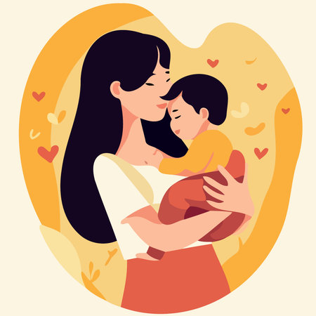 mothers day woman holding baby with love minimalistic vector illustrationのイラスト素材