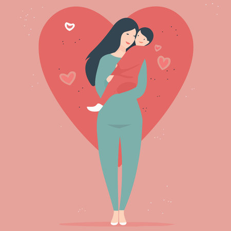 mothers day woman hugging daughter minimalist vector illustrationのイラスト素材