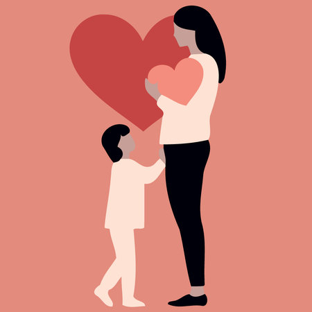 mothers day woman with son and hearts minimalistic vector illustrationのイラスト素材