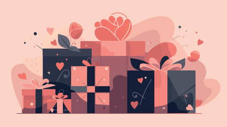 mothers day gift boxes pink color minimalistic vector illustrationのイラスト素材